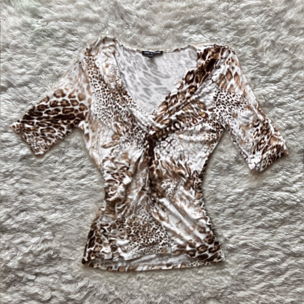 Brown and White Jaguar Print Blouse